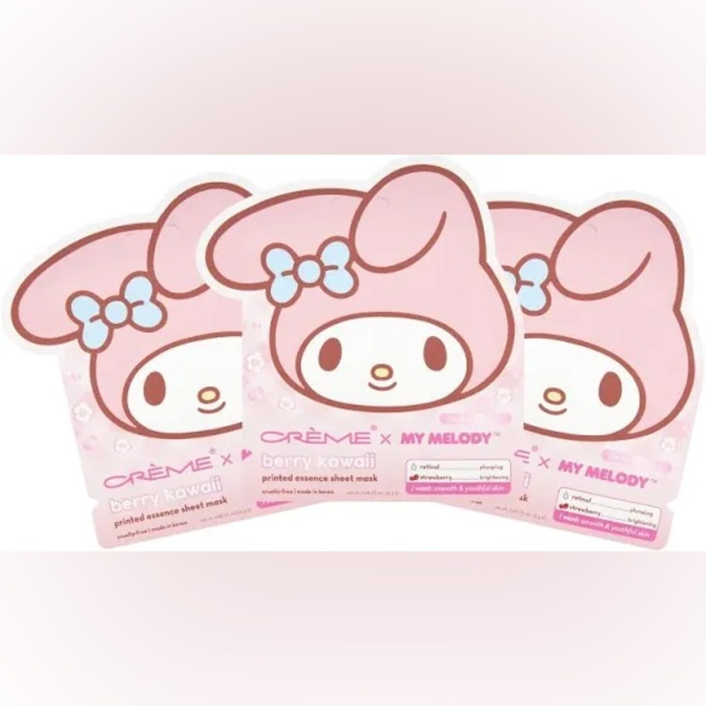 NIB My Melody X The Creme Shop Face Mask 3 Pack Retinol Strawberry Limited